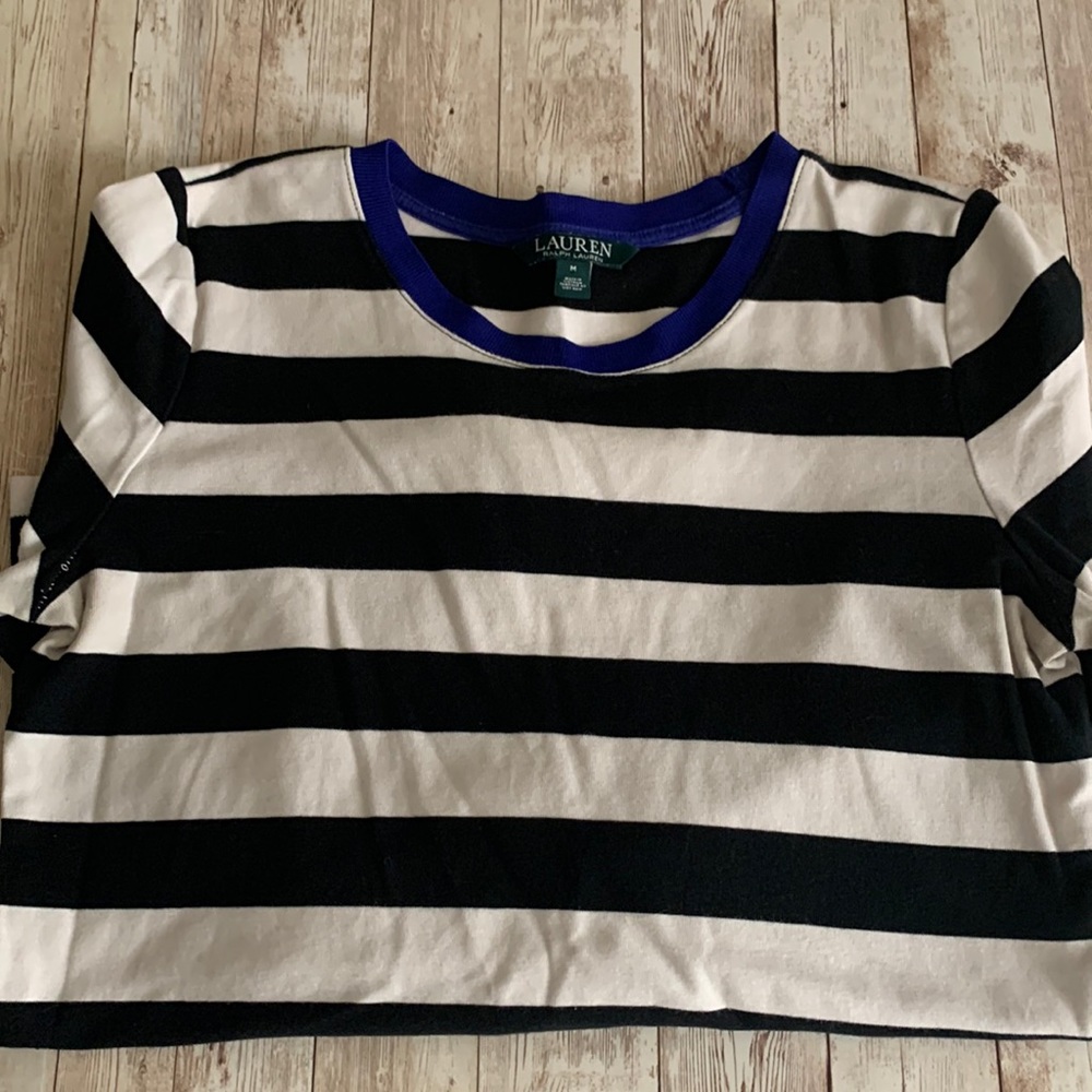 Ralph Lauren crew neck Stripped Long Sleeve Top. Black, White and Blue Top
